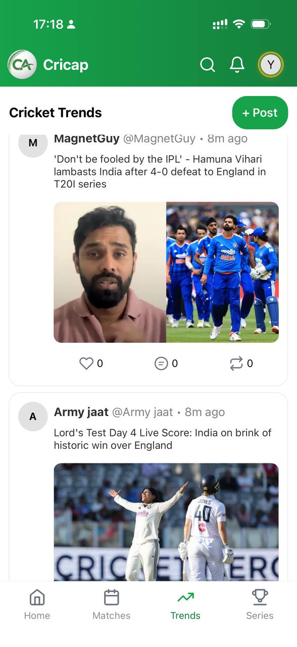 Cricap cricket community trends feed